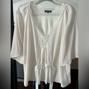 Oleg Cassini Vintage Cream Lace Trim Blouse - 12